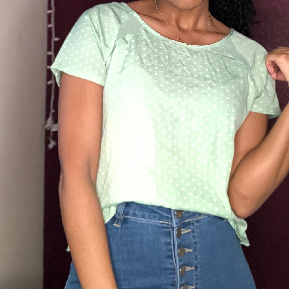 Mint Green With White Polka Dot Shirt